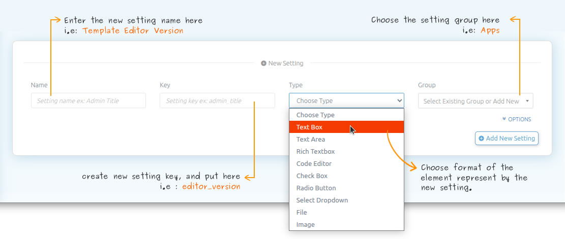 Create New Setting