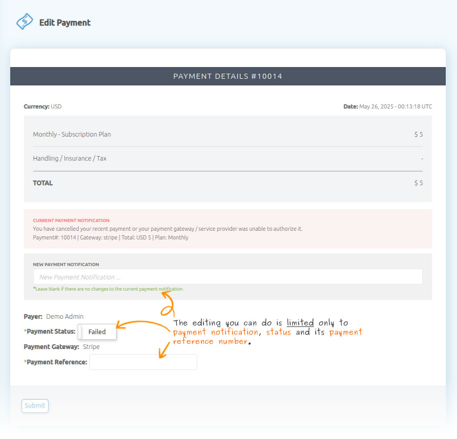 Editing Payment Details