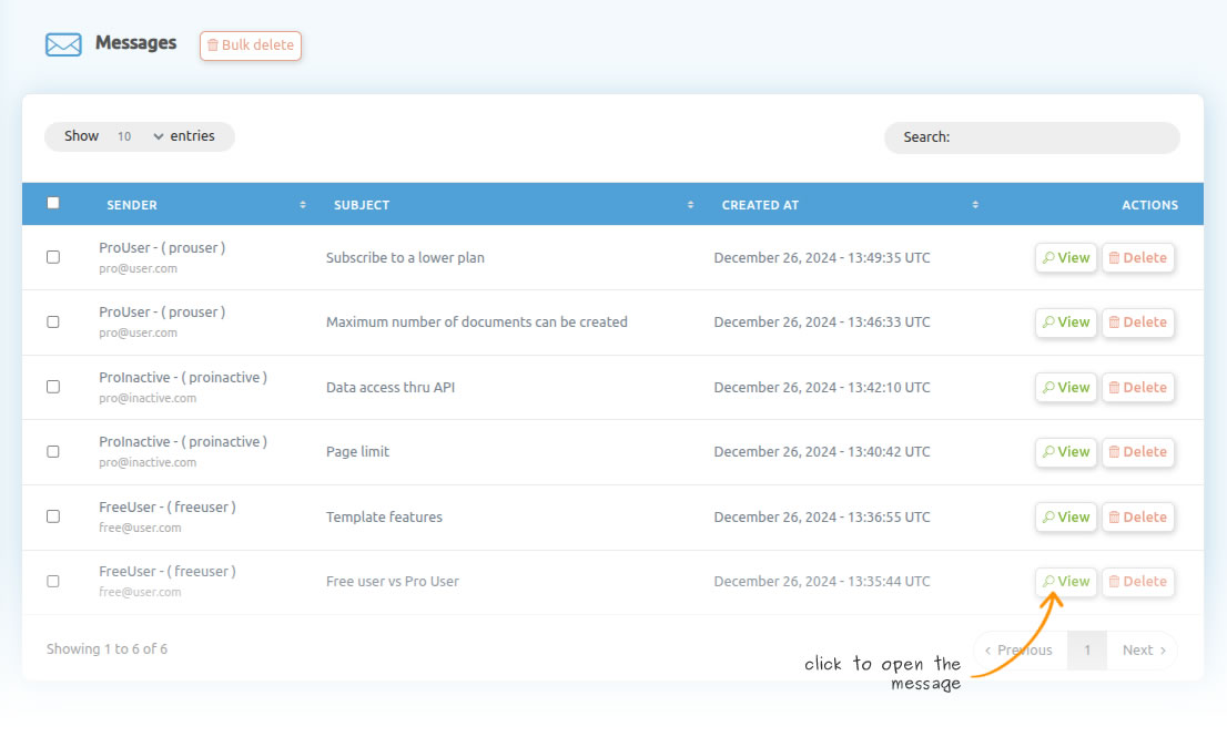 User Message List