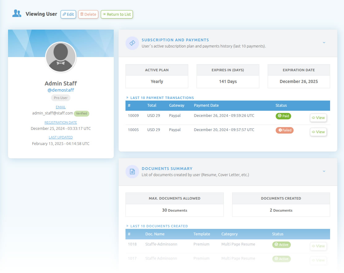 View User Details
